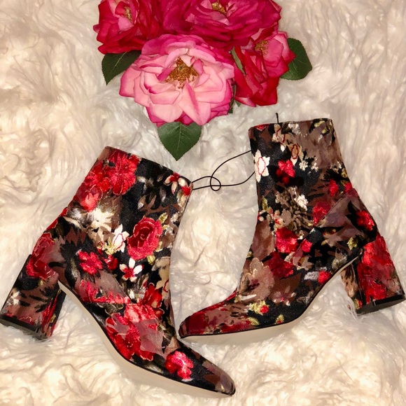 Steve Madden Shoes - Steve Madden Sania Red Floral Velvet Ankle Boots